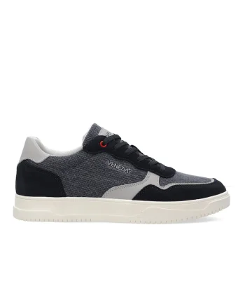 Pantofi sport din material textil cu insertii din piele naturala, Bleumarin