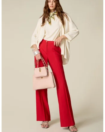 Pantaloni drepti cu talie elastica pe spate, Rosu