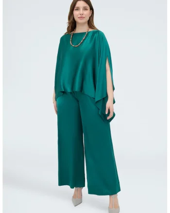 Pantaloni cu croiala ampla si buzunare, Verde persan