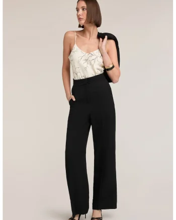 Pantaloni cu croiala ampla si talie inalta, Negru