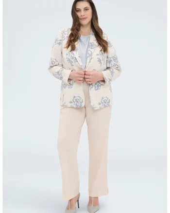 Sacou cu model floral si buzunare cu clapa, Alb fildes/Albastru prafuit