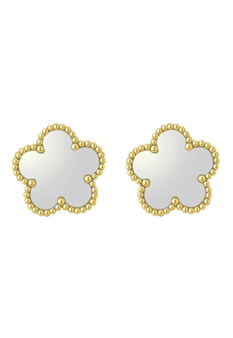 Cercei  aurii, inox suflat cu aur 18k, forma de floricele, 0.9x0.9cm, hipoalergeni