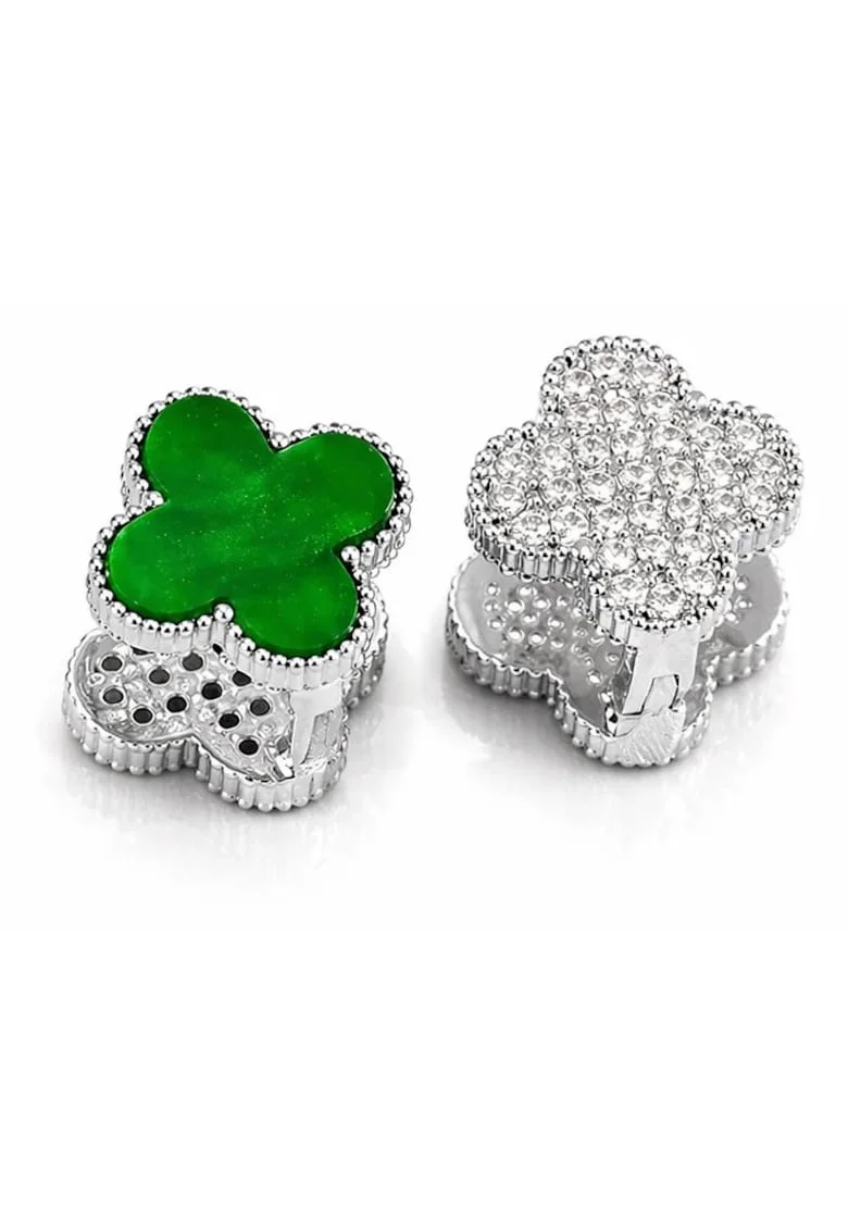 Cercei Elaria, argintii, forma de trifoi, suflati cu aur 18k, 1.6x1.6cm