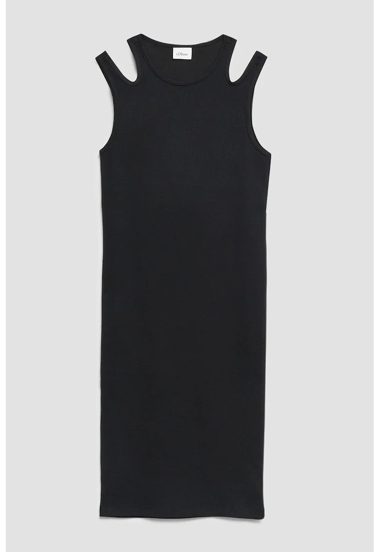Rochie striata cu decolteu rotund, Negru
