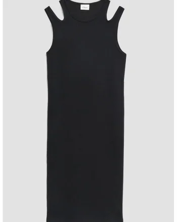 Rochie striata cu decolteu rotund, Negru