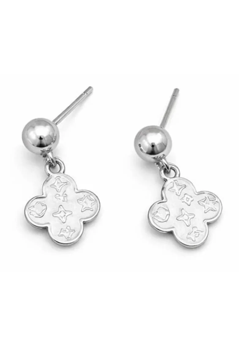 Cercei argintii Calista C3, inox suflat cu aur 18k, forma trifoi, 1.8x1cm