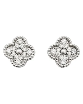 Cercei argintii, din otel inoxidabil, suflati cu aur 18k, forma de trifoi, cu zirconii, Celestia C3