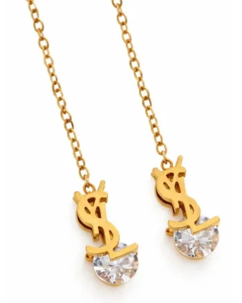Cercei  aurii, lungime 8cm, inox suflat cu aur 18k, cu zirconii