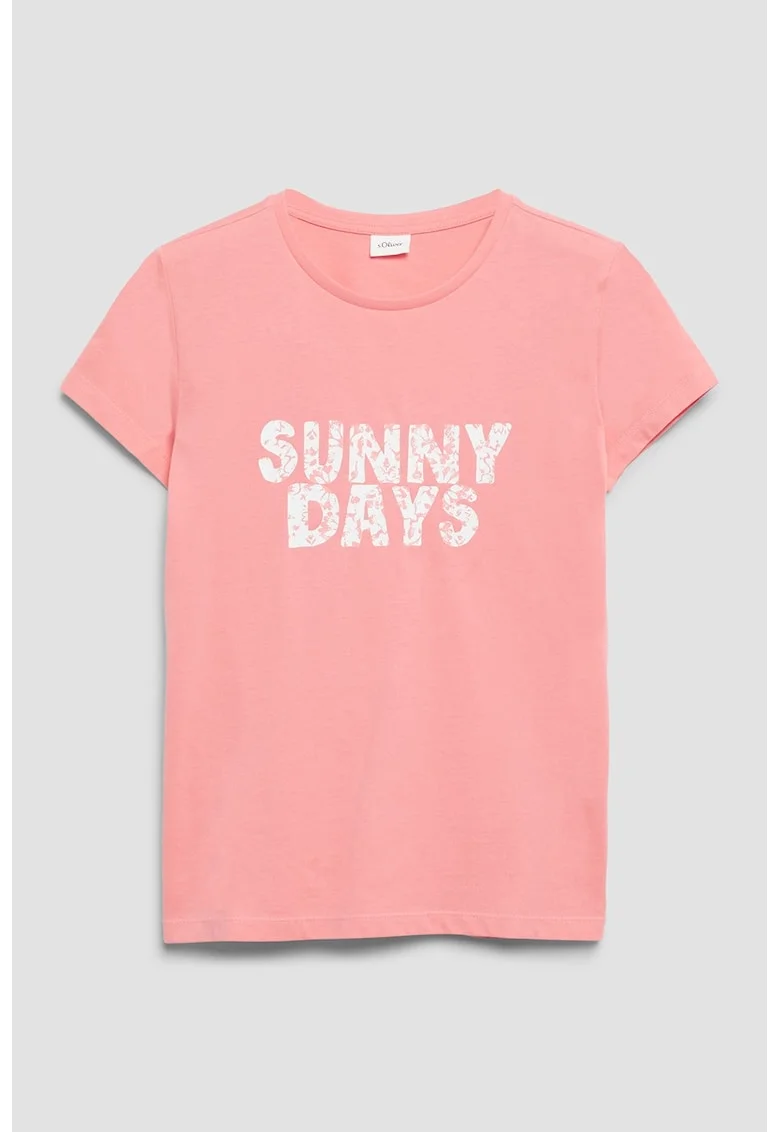 Tricou regular fit cu imprimeu text, Roz somon