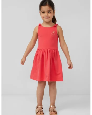 Rochie evazata cu detaliu cu broderie discreta, Roz aprins