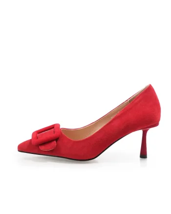 Pantofi din piele intoarsa cu o catarama decorativa, Rosu, Rosu