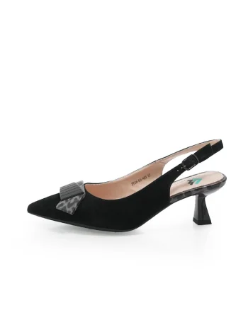 Pantofi slingback din piele intoarsa cu aplicatie, Negru