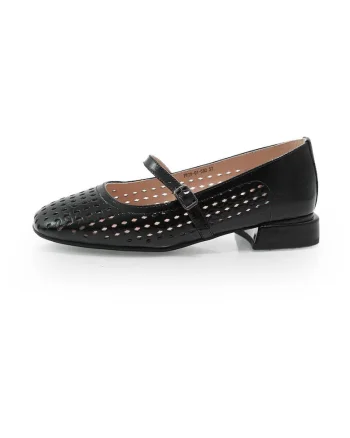 Balerini din piele cu aspect perforat, Negru