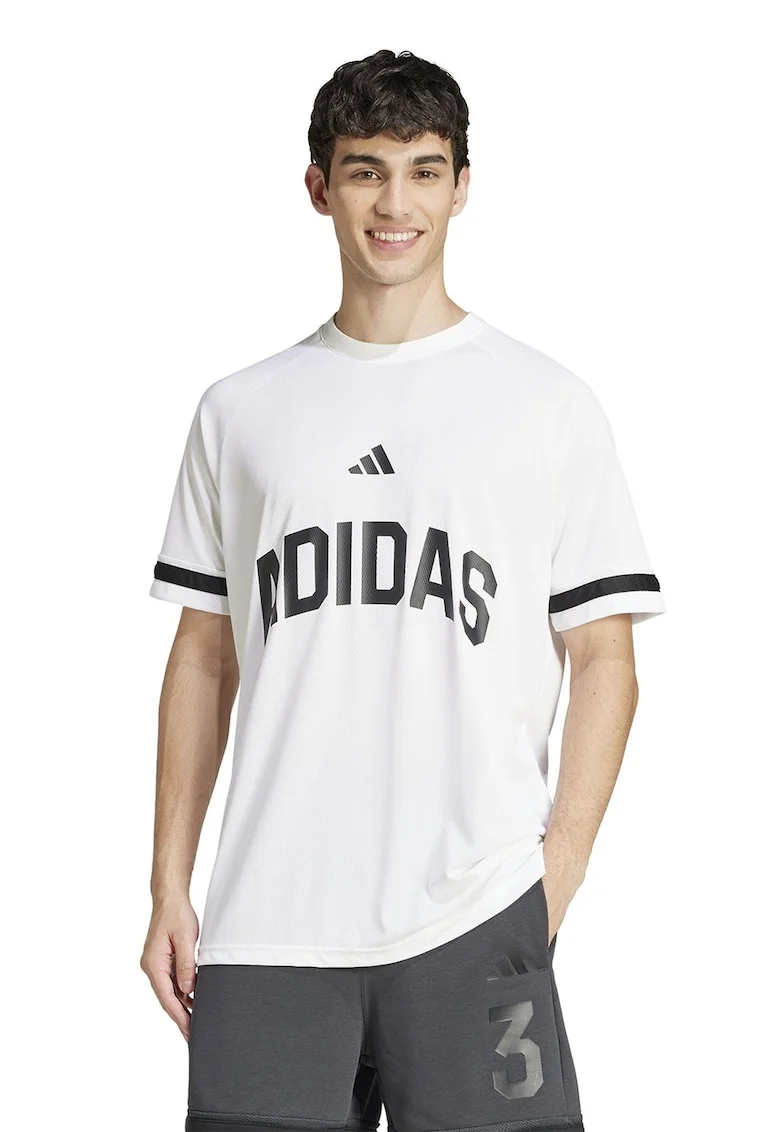 Tricou cu logo si decolteu la baza gatului, Alb