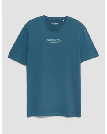 Tricou de bumbac cu logo discret, Albastru petrol