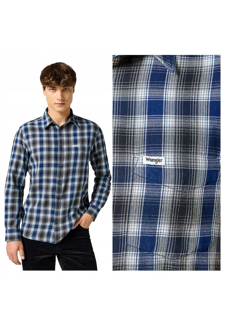 Camasa Barbati,  1PKT Shirt, Regular Fit, Design Clasic, Maneci Lungi, Cu Guler, Cu Nasturi, Bumbac, Albastru, Albastru