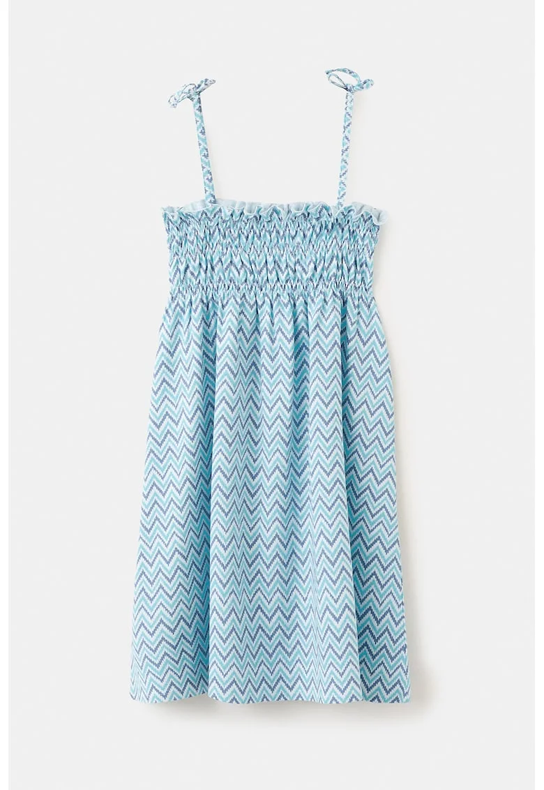Rochie evazata cu model herringbone, Alb/Albastru inchis/Turcoaz
