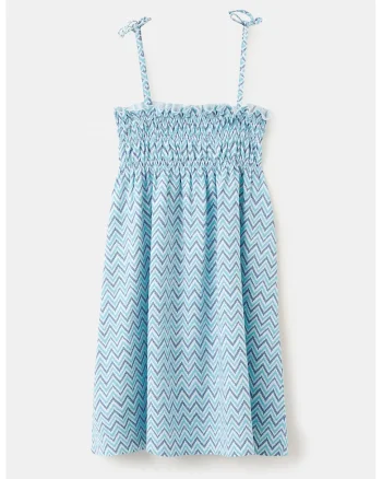 Rochie evazata cu model herringbone, Alb/Albastru inchis/Turcoaz