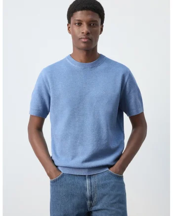 Tricou tricotat fin cu decolteu la baza gatului, Albastru lavanda