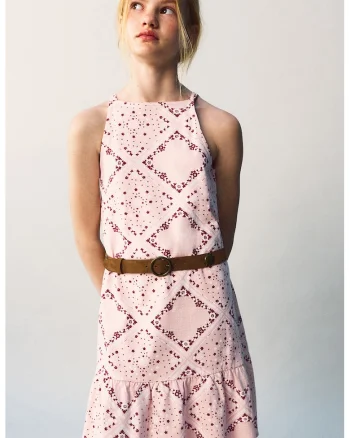 Rochie cu croiala A si volane, Roz pastel