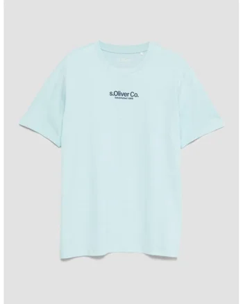 Tricou de bumbac cu logo discret, Albastru glaciar