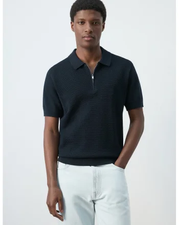 Tricou polo cu fenta cu fermoar, Bleumarin