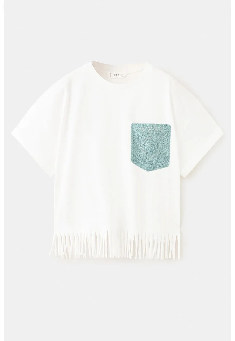 Tricou cu franjuri, Alb/Turcoaz