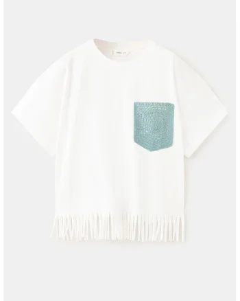 Tricou cu franjuri, Alb/Turcoaz
