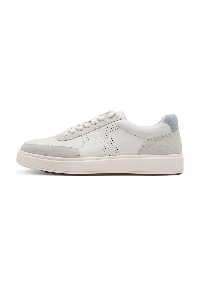 Pantofi sport low-cut de piele cu perforatii, Gri/Alb murdar