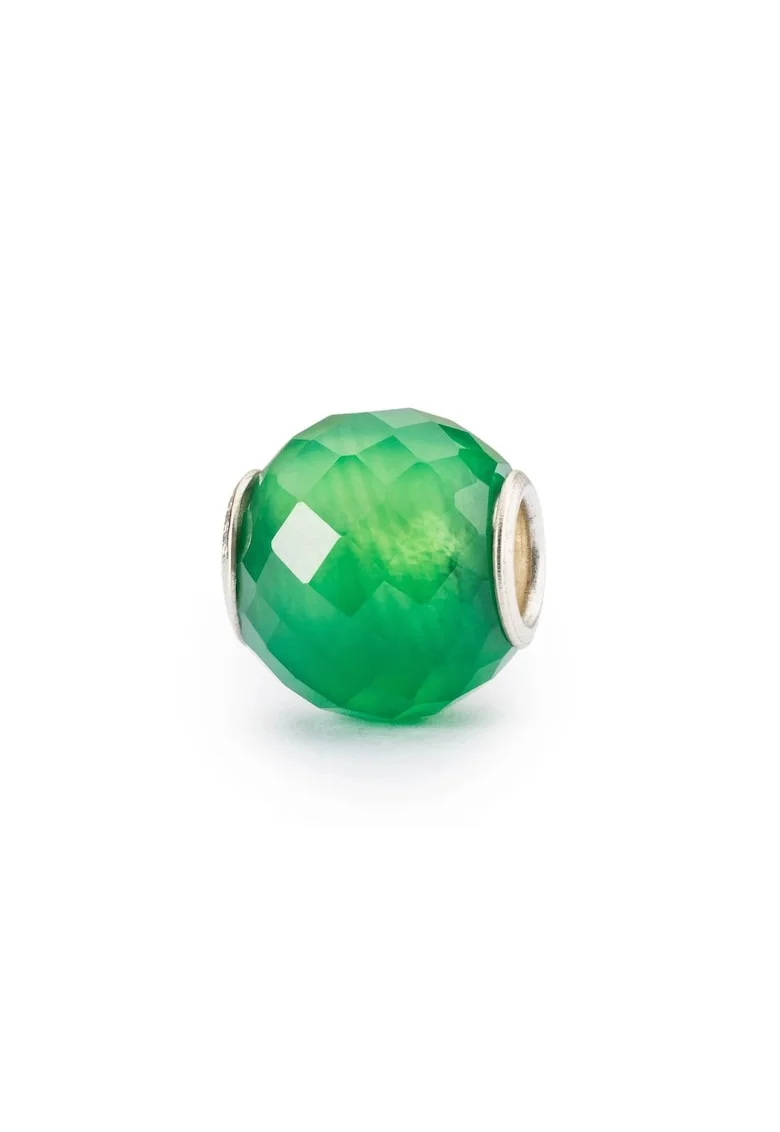 Talisman  Onix Verde Rotund Fatetat, cu Argint 925, Verde