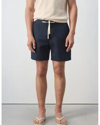 Pantaloni scurti din amestec de lyocell cu snur, Bleumarin