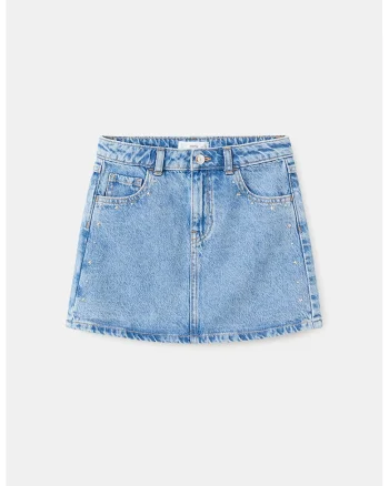 Fusta de denim cu tinte metalice, Albastru
