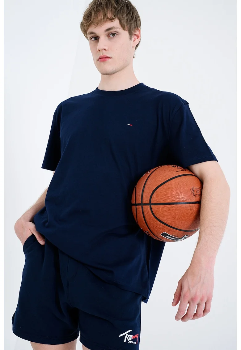 Tricou din bumbac cu decolteu la baza gatului, Bleumarin