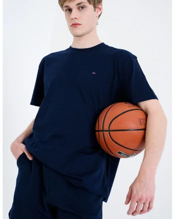 Tricou din bumbac cu decolteu la baza gatului, Bleumarin