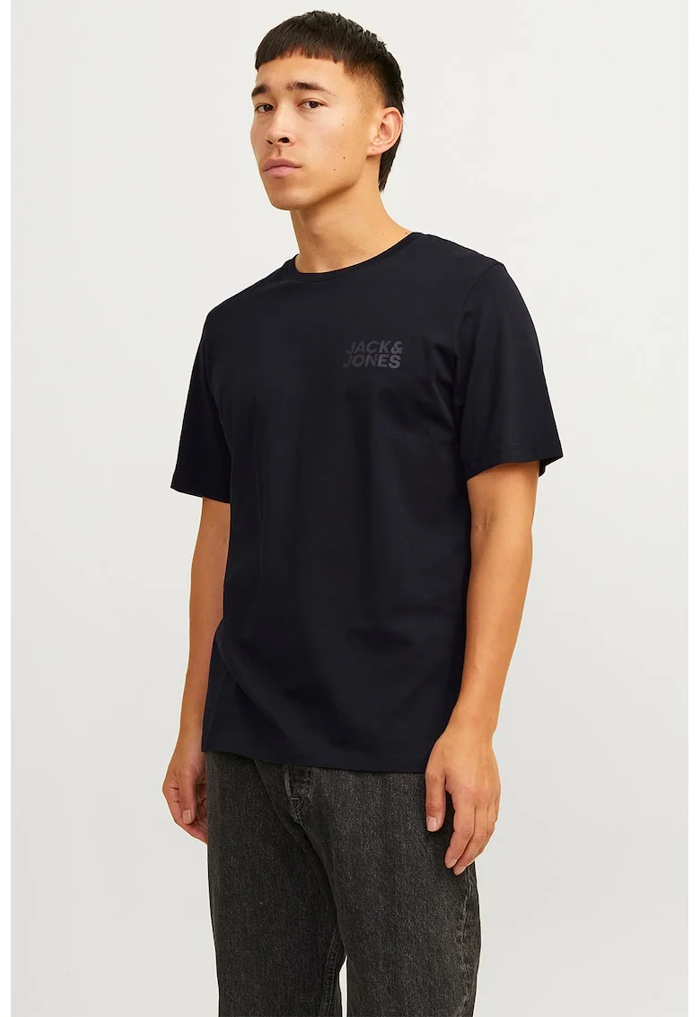 Tricou de bumbac organic cu detaliu cu imprimeu logo cauciucat, Negru/Gri