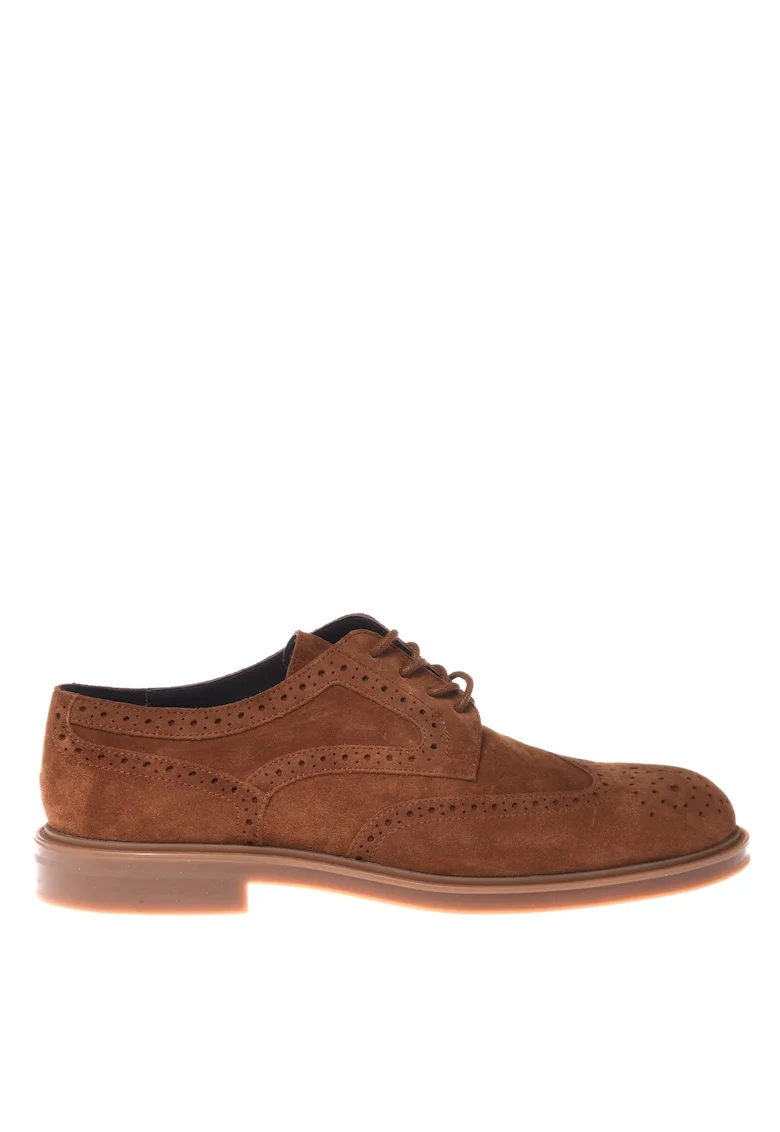 Pantofi Brogue uni de piele intoarsa, Caramel