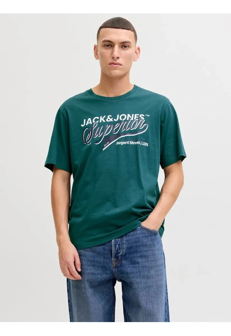 Tricou cu decolteu la baza gatului, barbati, Standard fit, Verde inchis,