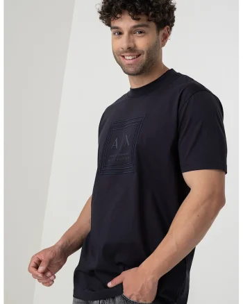Tricou regular fit cu logo, Negru/Albastru inchis