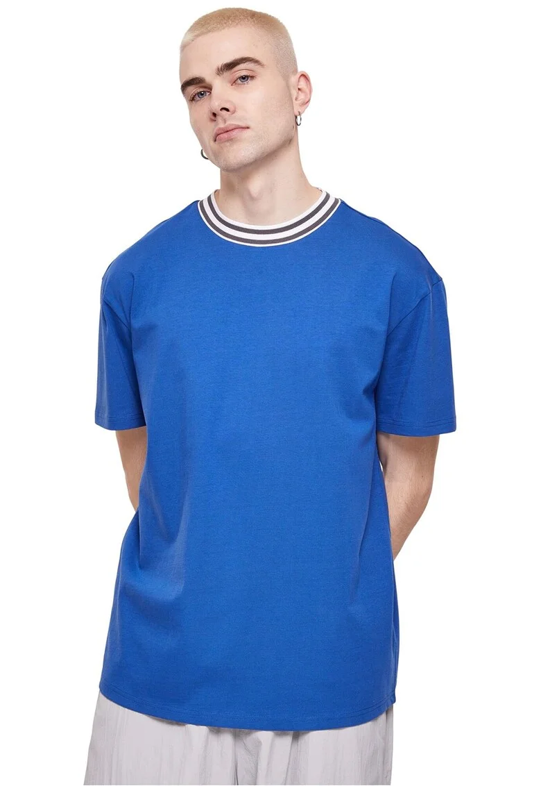 Tricou din bumbac cu decolteu la baza gatului, Alb/Negru/Albastru royal