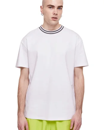 Tricou din bumbac cu decolteu la baza gatului, Alb/Negru stins