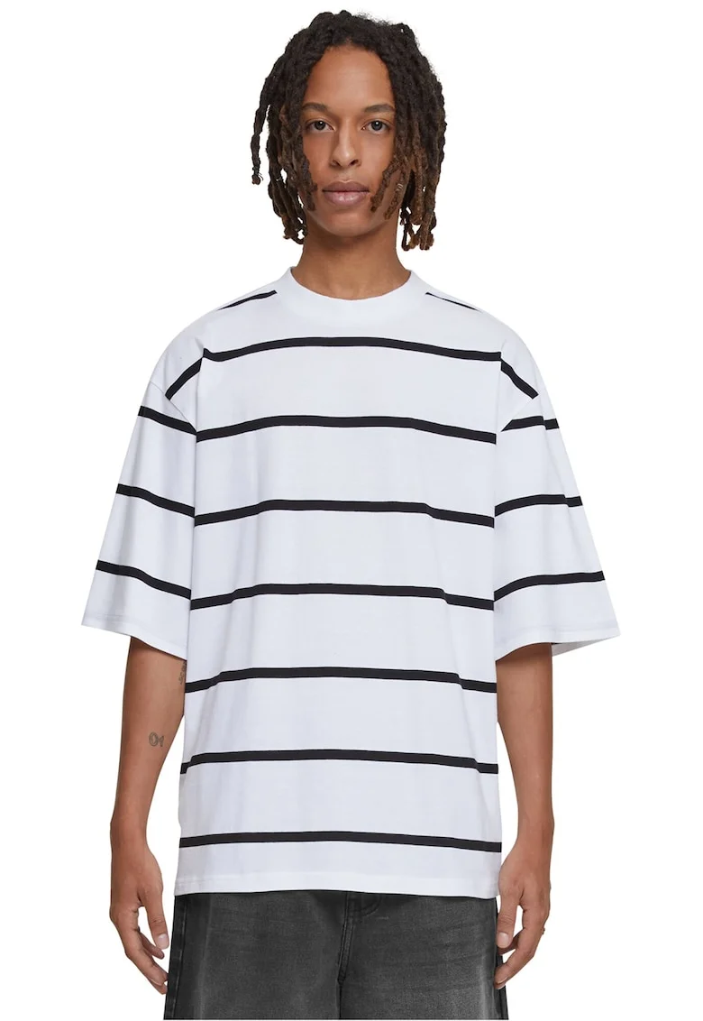 Tricou supradimensionat cu model in dungi, Alb/Negru
