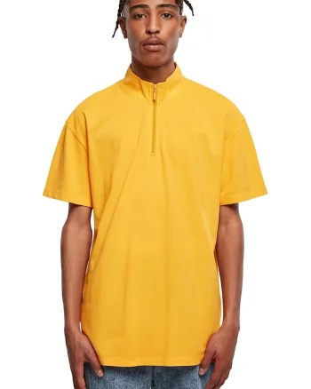 Tricou din bumbac cu fermoar scurt si model uni, Portocaliu