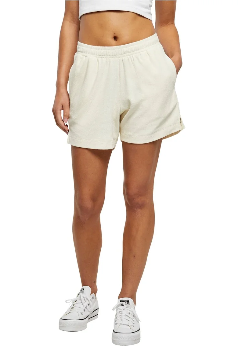 Pantaloni scurti cu buzunare laterale si model uni, Alb fildes
