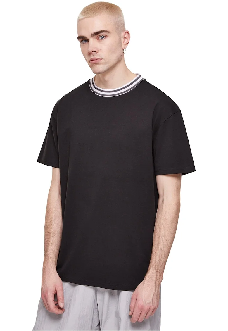 Tricou din bumbac cu decolteu la baza gatului, Alb/Negru