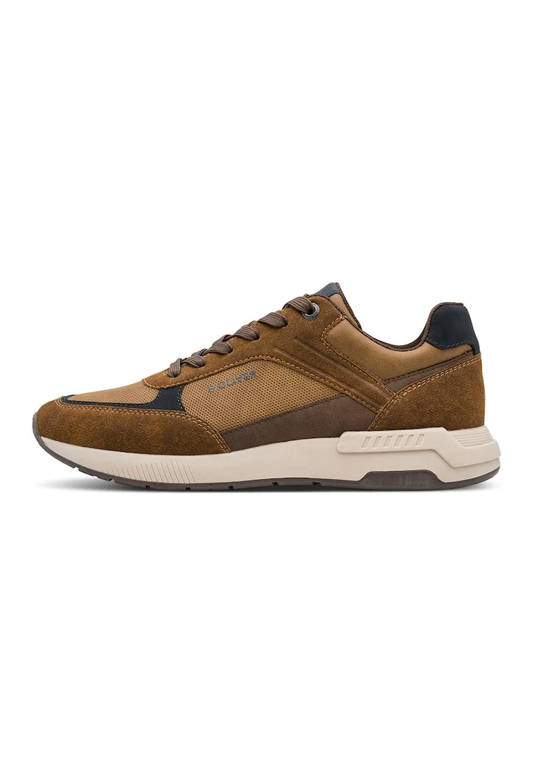 Pantofi sport din piele ecologica si material textil, Maro deschis