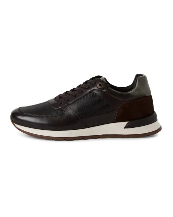Pantofi sport wedge de piele, Maro inchis/Negru
