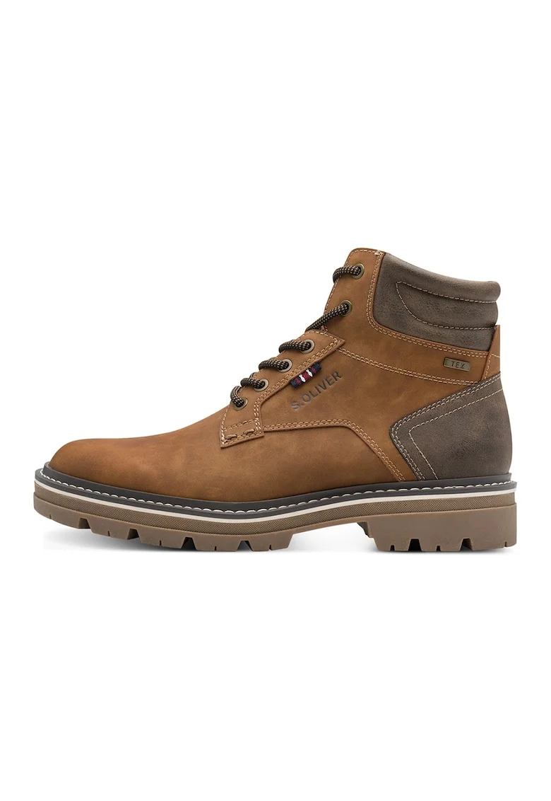 Ghete de piele exologica cu garnitura din material textil, Caramel