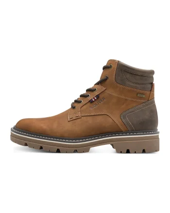 Ghete de piele exologica cu garnitura din material textil, Caramel