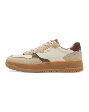 Pantofi sport low-cut de piele ecologica, Alb fildes/Maro nisip