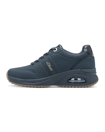 Pantofi sport wedge de piele ecologica, Albastru inchis